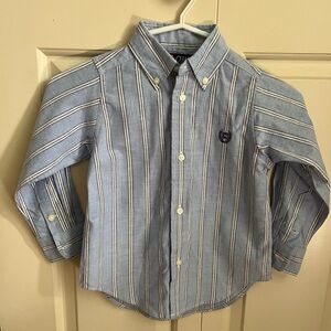 Chaps Light Blue Striped Button Down Shirt, 3/3T
